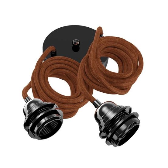 Suspension hang luminaire 2 cordes - lin brique douilles noires