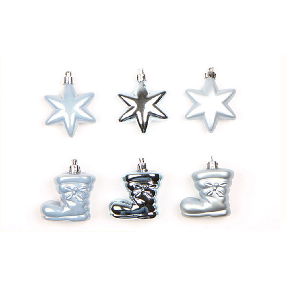 Lot de 6 décorations de noël en forme de botte bleu ciel