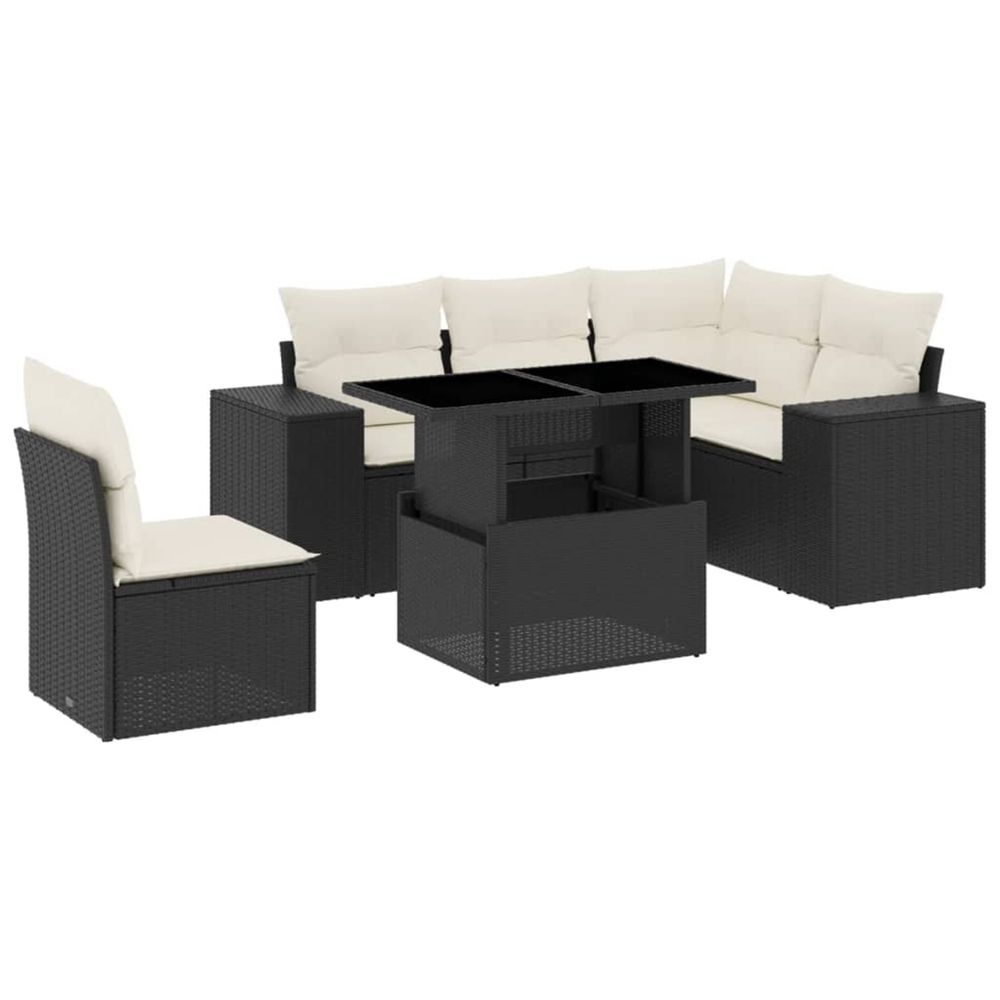 Salon de jardin 6 pcs avec coussins noir résine tressée