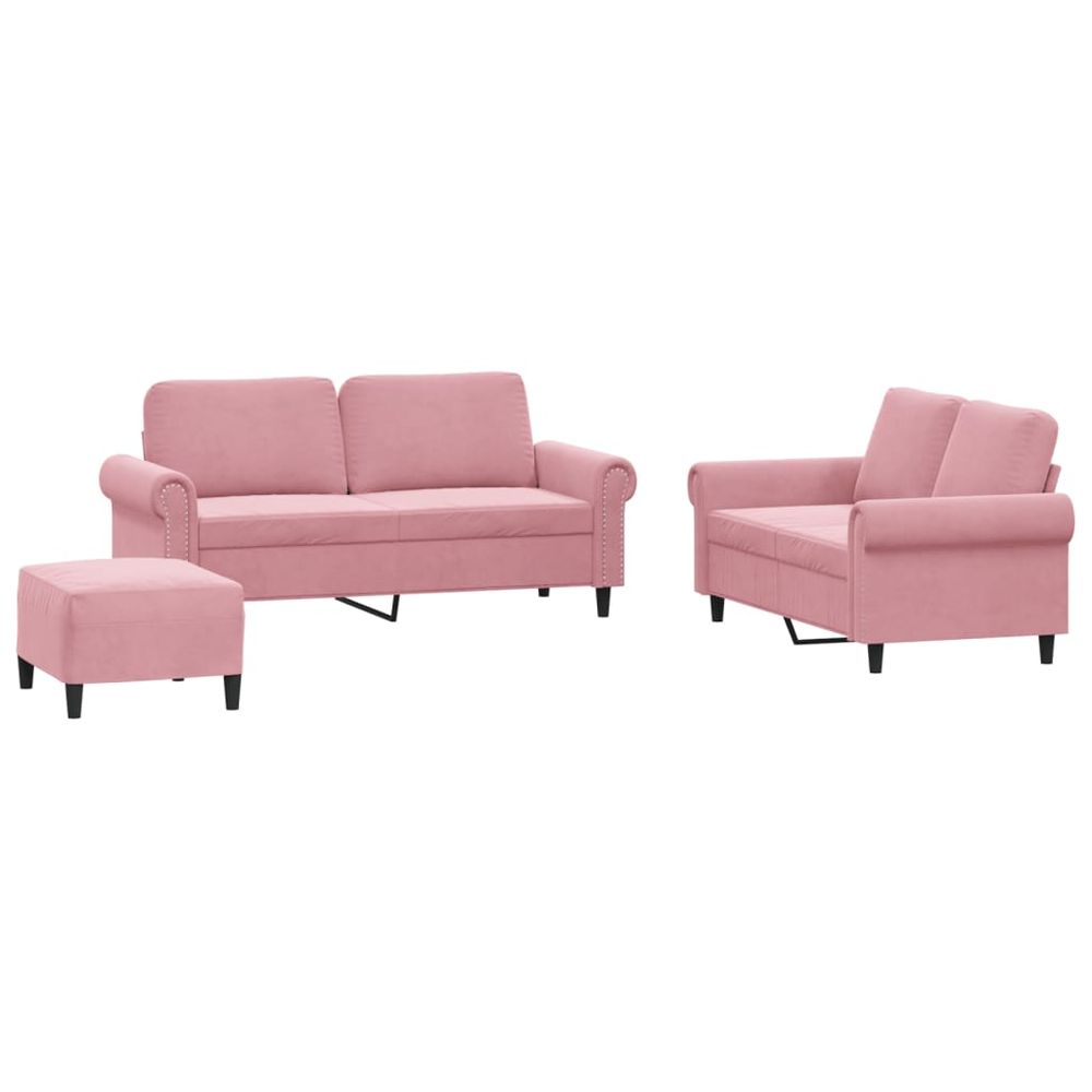 Ensemble de canapés 3 pcs avec coussins rose velours