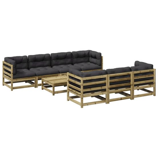 Salon de jardin 8 pcs avec coussins bois de pin imprégné