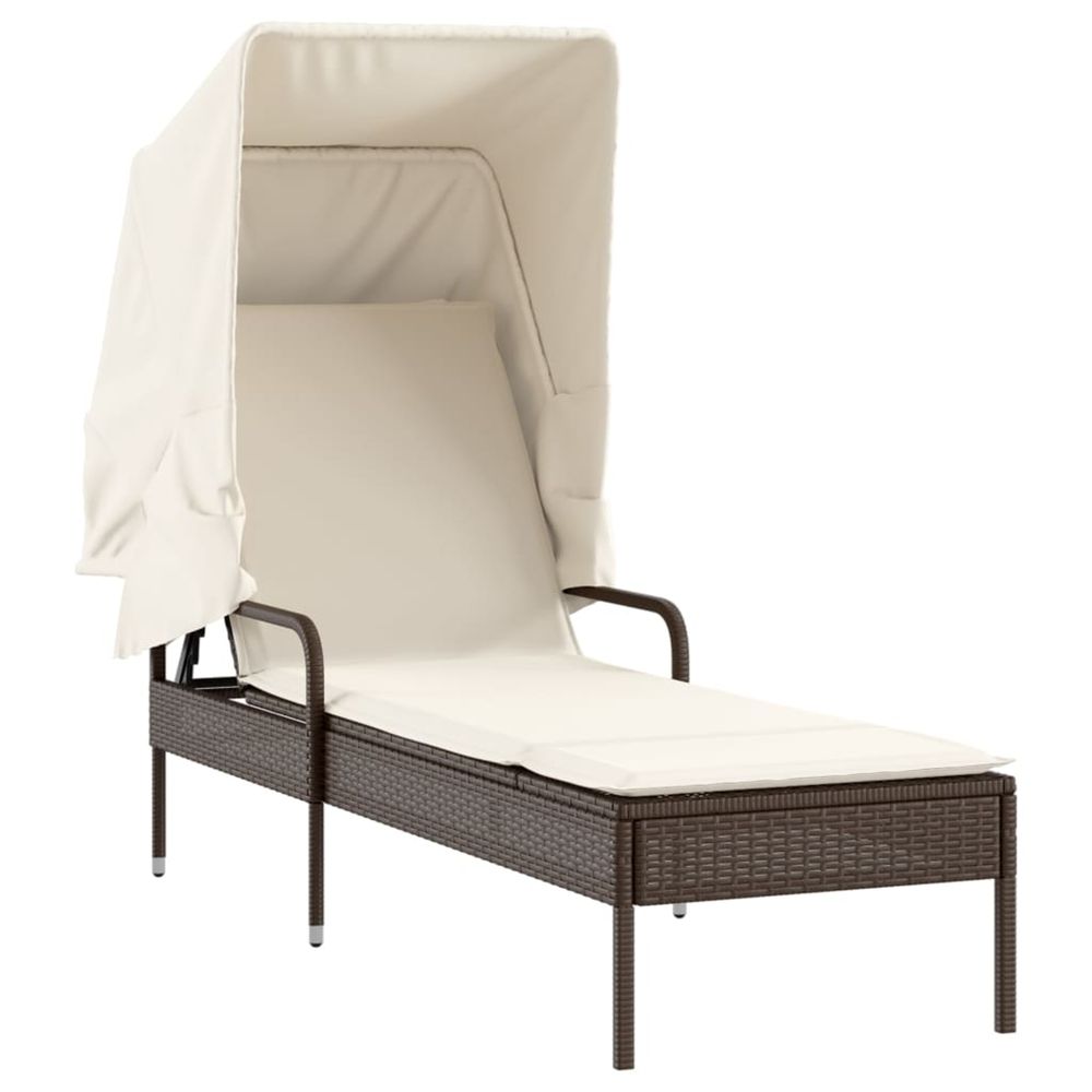 Chaise longue avec auvent marron résine tressée bain de soleil