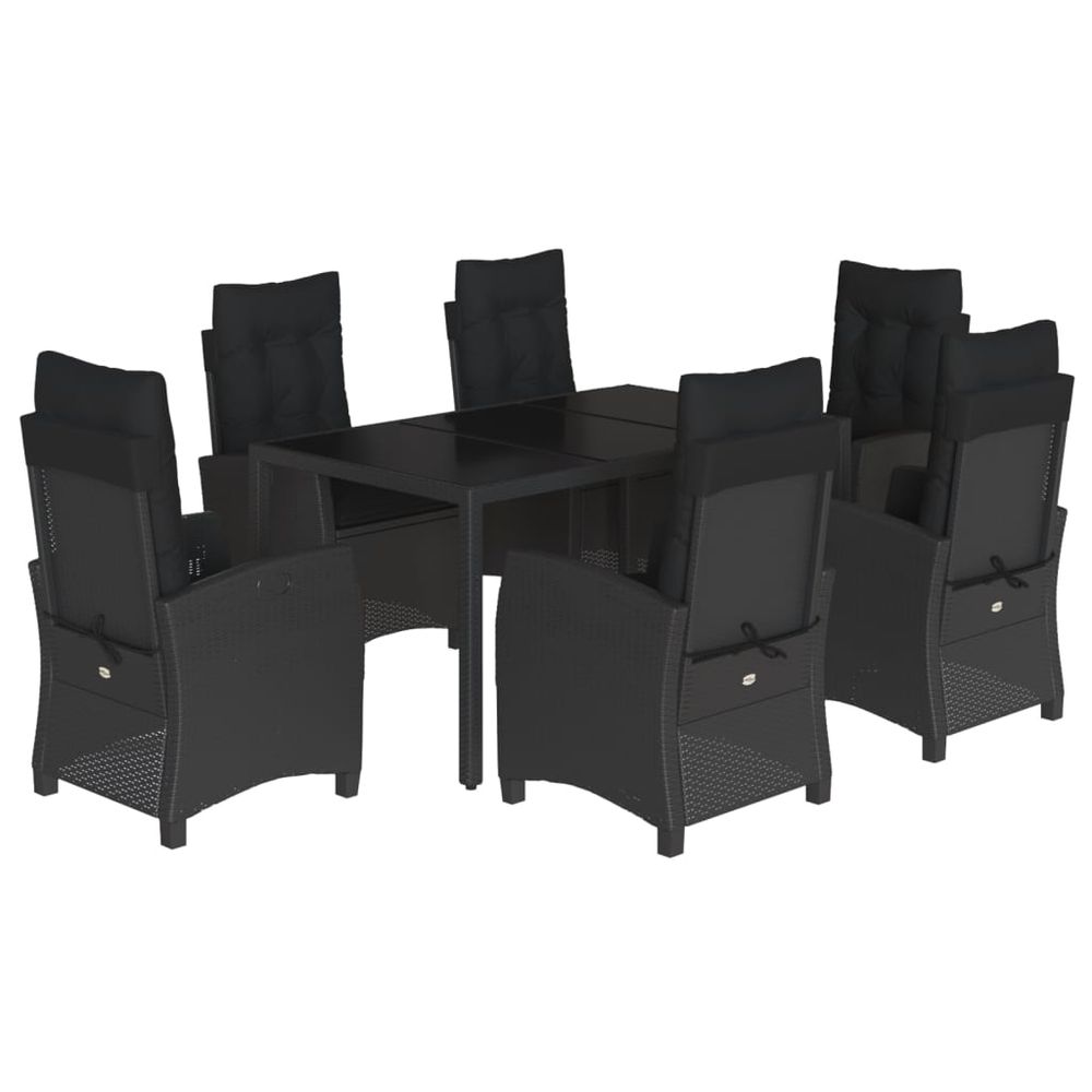 Ensemble à manger de jardin coussins 7pcs noir résine tressée