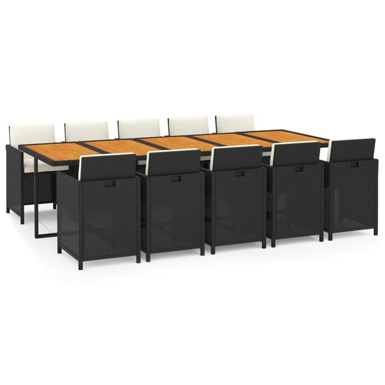 Ensemble à manger de jardin coussins 11 pcs résine tressée noir