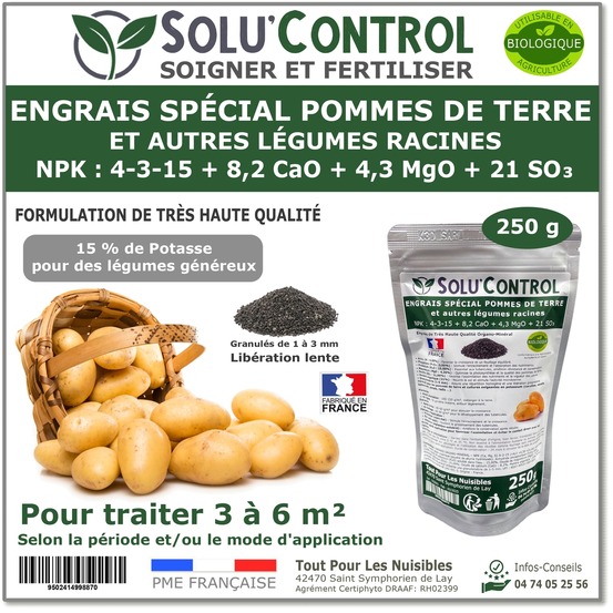 SOLU'CONTROL - 250 g Engrais Spécial Pommes de Terre et légumes racines 4-3-15 - enrichi en potasse - croissance, grossissement- UAB