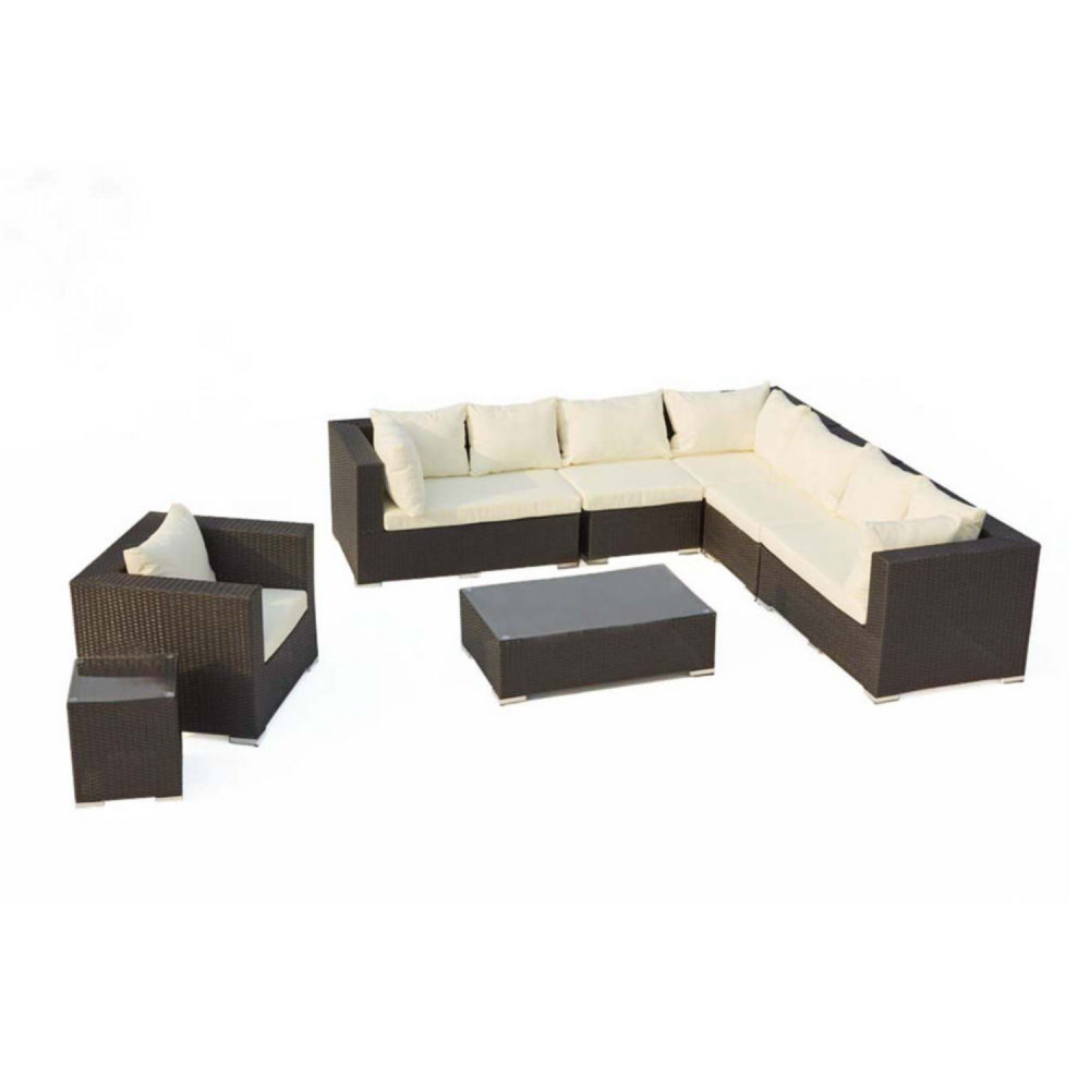 Salon de jardin 8 places en résine tressée noir et blanc salento