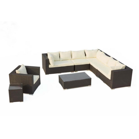 Salon de jardin 8 places en résine tressée noir et blanc salento