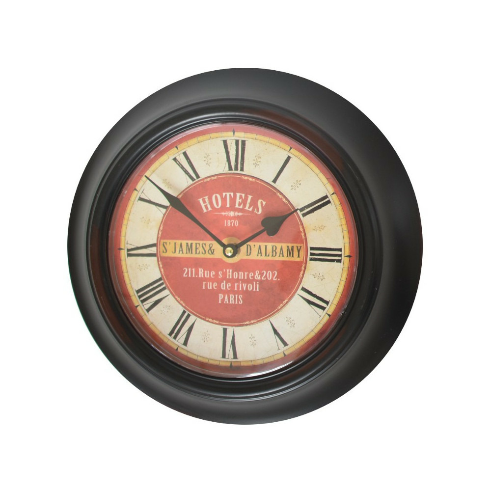 Horloge murale décorative vintage ancien salon bois noir rouge 35 cm