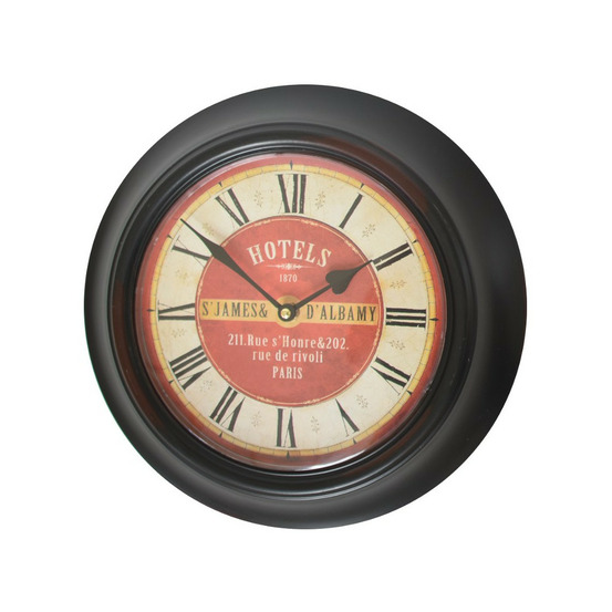 Horloge murale décorative vintage ancien salon bois noir rouge 35 cm