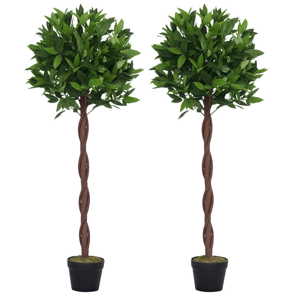 Lot de 2 lauriers topiaires plastique décoration jardin tronc liane 120cm vert