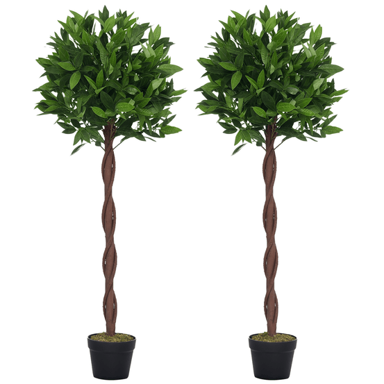 Lot de 2 lauriers topiaires plastique décoration jardin tronc liane 120cm vert