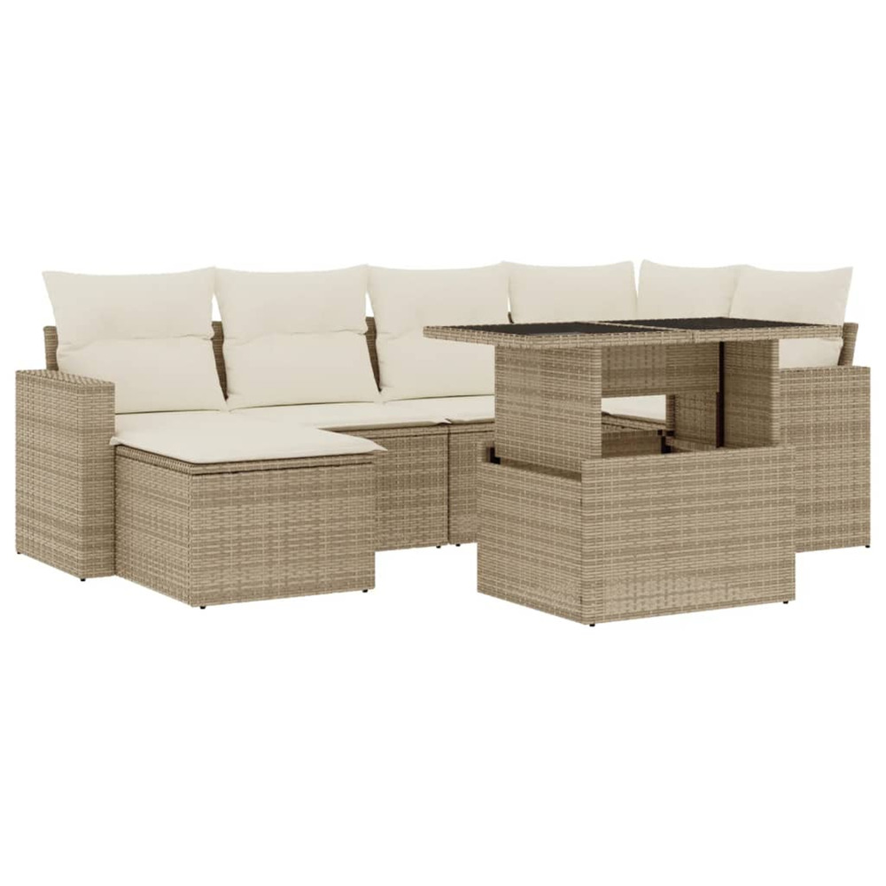 Salon de jardin avec coussins 7 pcs beige résine tressée