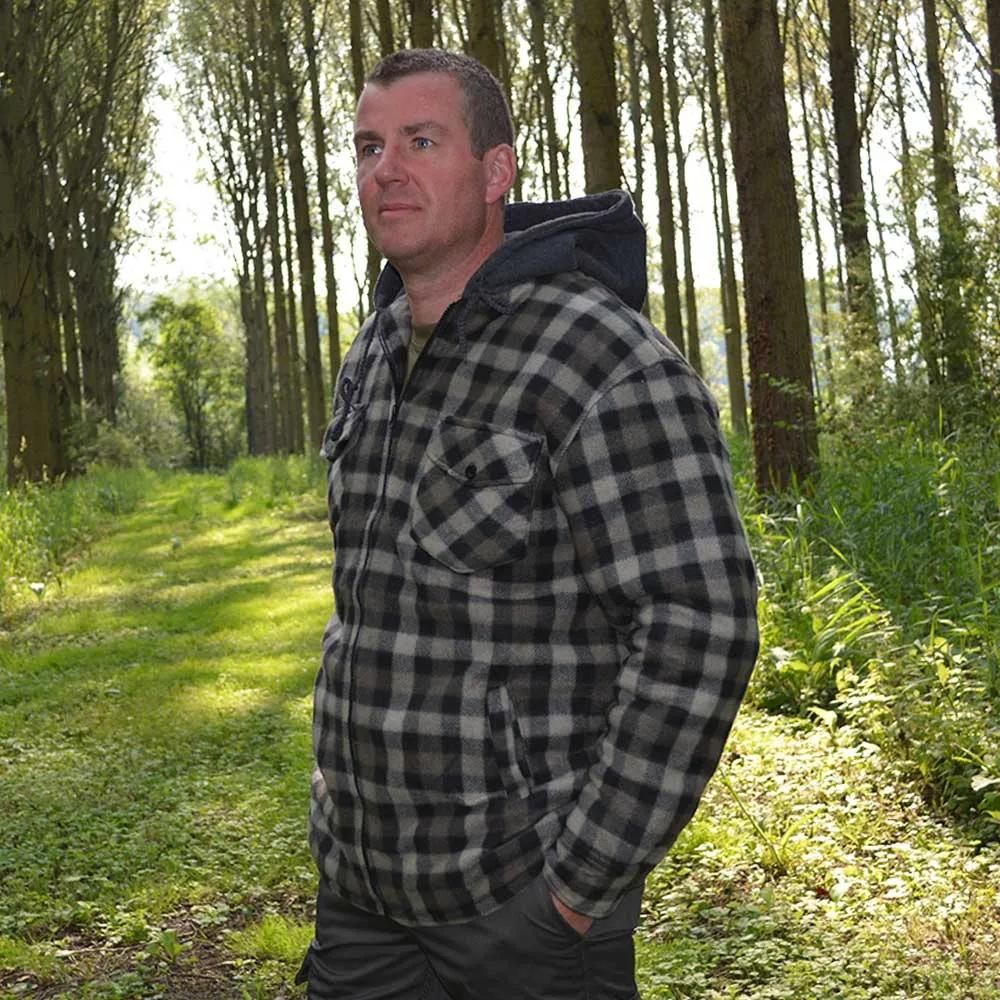 Chemise polaire à capuche 4 poches sherpa marron/rouge m à 3xl