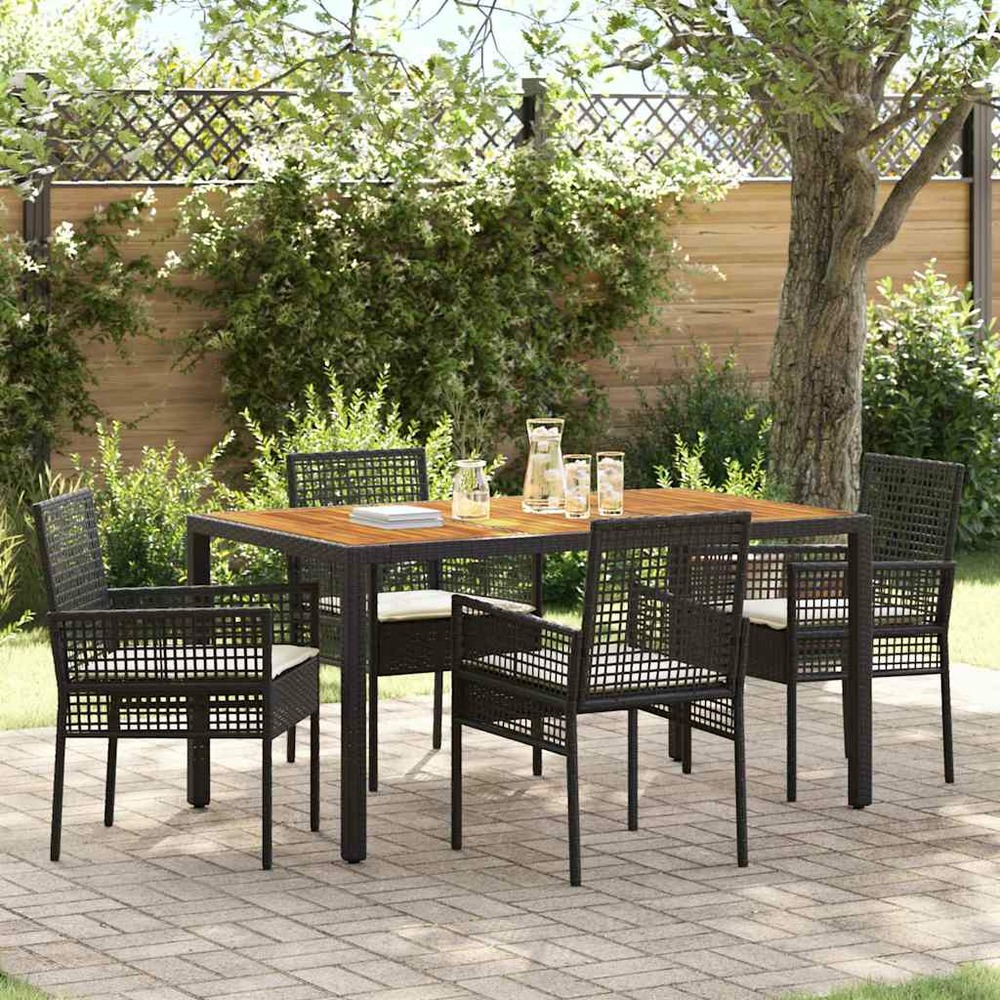 Ensemble de salle à manger pour jardin 5 pcs noir polyrotin