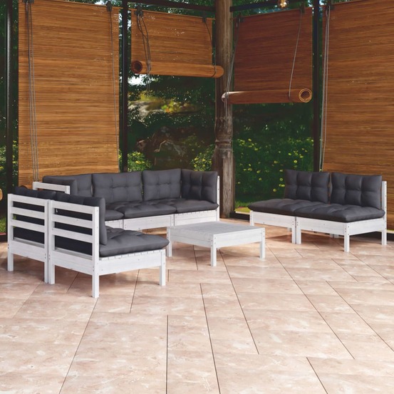 Salon de jardin 8 pcs avec coussins bois de pin massif