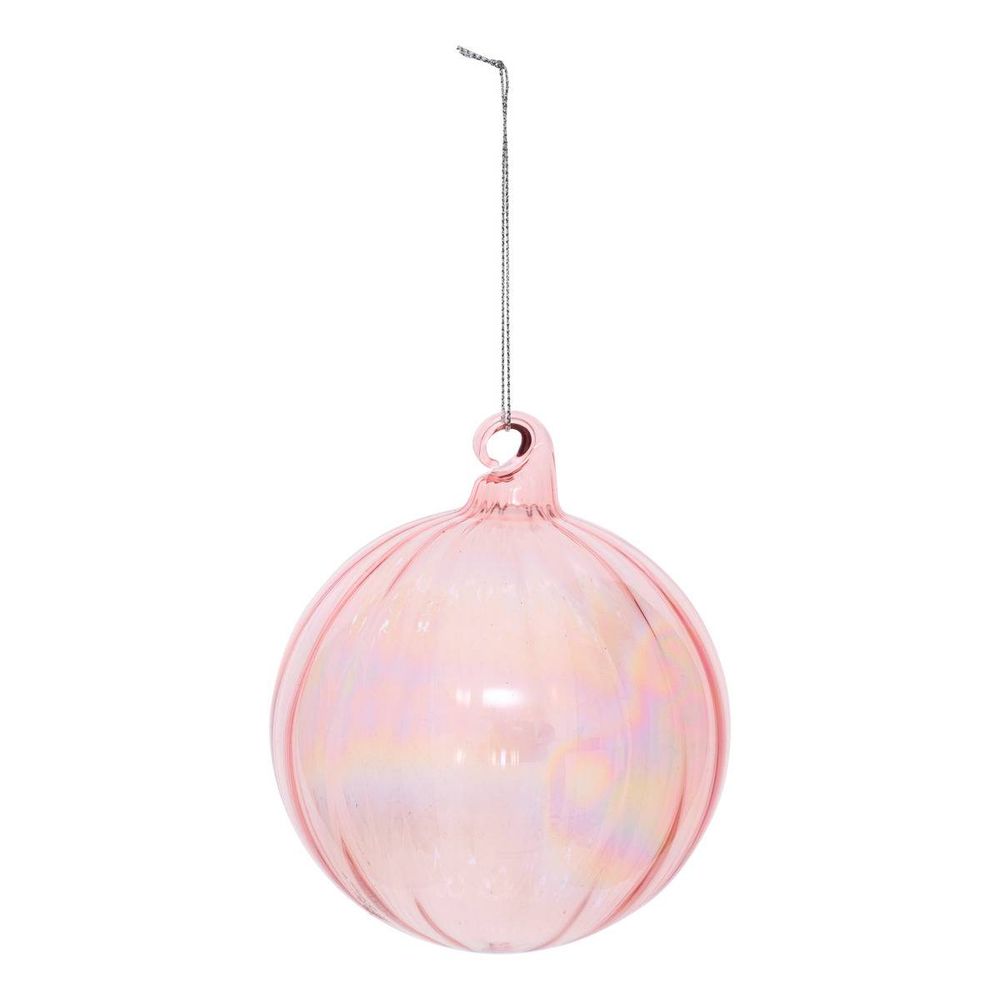 Boule de noël en verre striée rose d. 100 mm