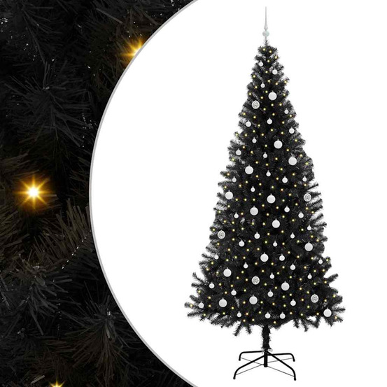 Sapin de noël avec 300 led avec support noir 240 cm pvc
