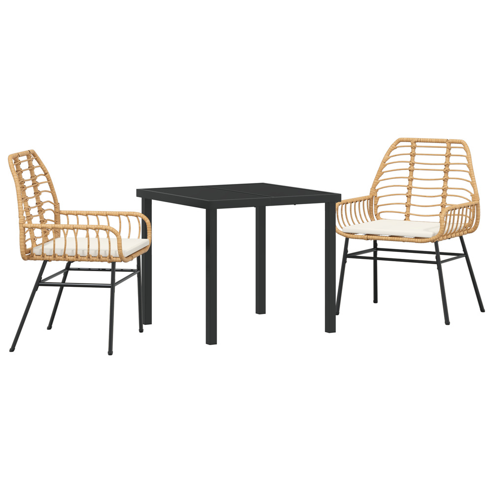 Ensemble de salle à manger de jardin 3 pièces avec coussins marron poly rattan