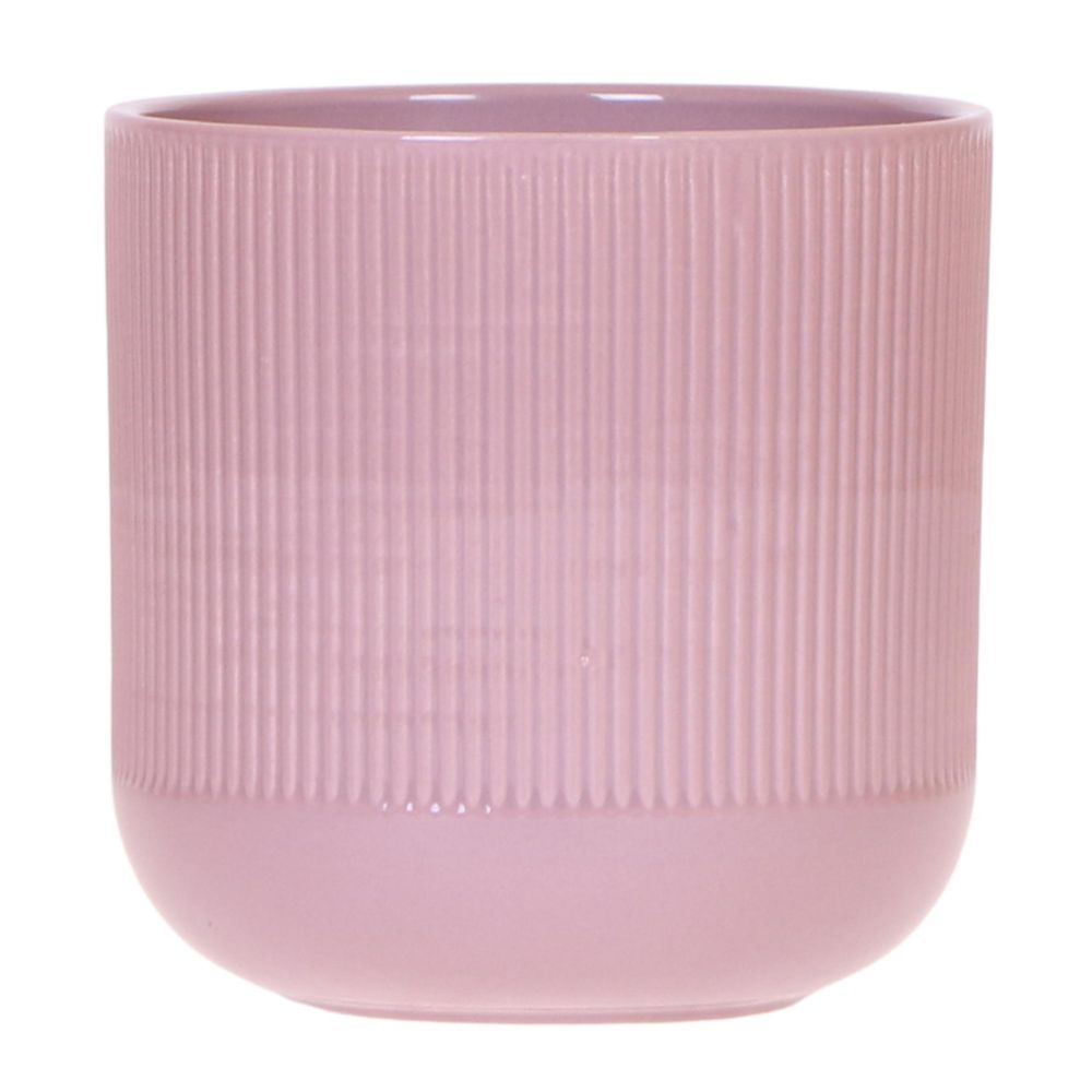 Cache-pot céramique nervuré - relief graphique contemporain - pot de 12cm - violet