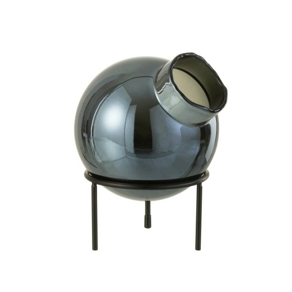 Vase boule sur pied en verre bleu 15x15x22 cm