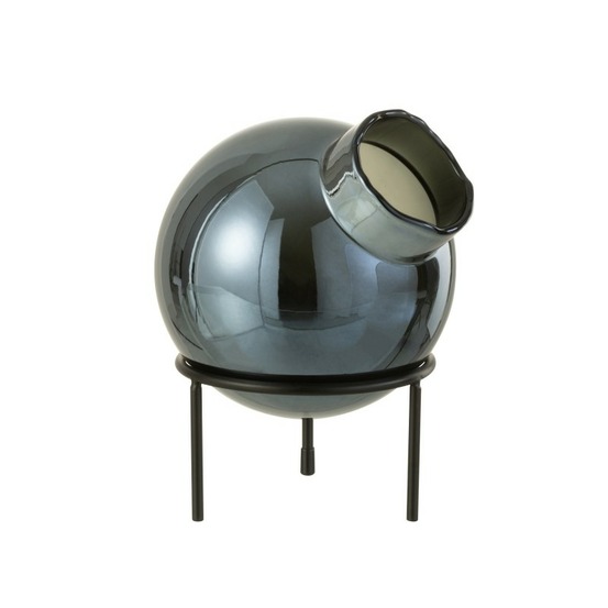 Vase boule sur pied en verre bleu 15x15x22 cm