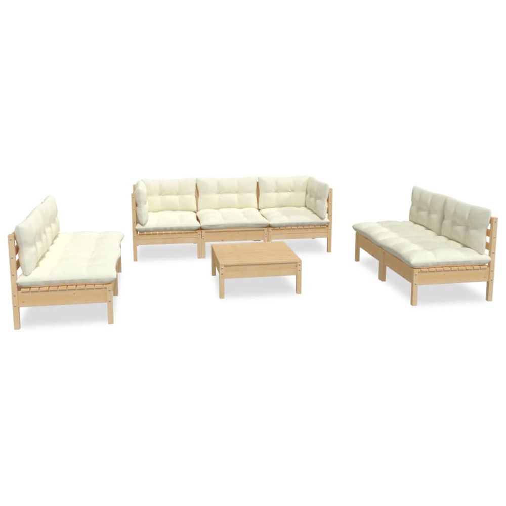 Salon de jardin 8 pcs avec coussins crème bois de pin massif