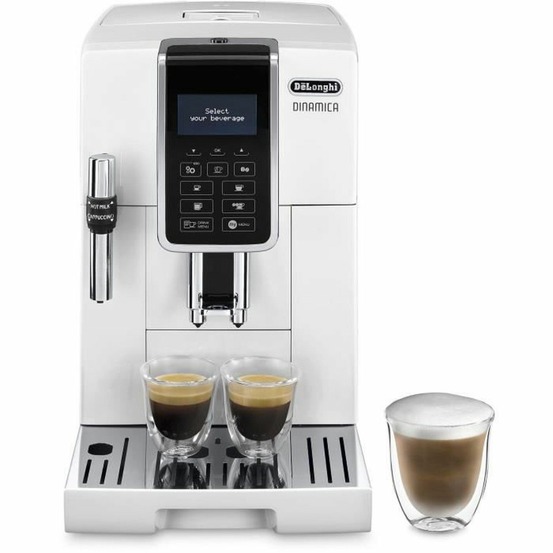 Machine à café grains expresso automatique avec broyeur buse vapeur - 15 bar - blanc