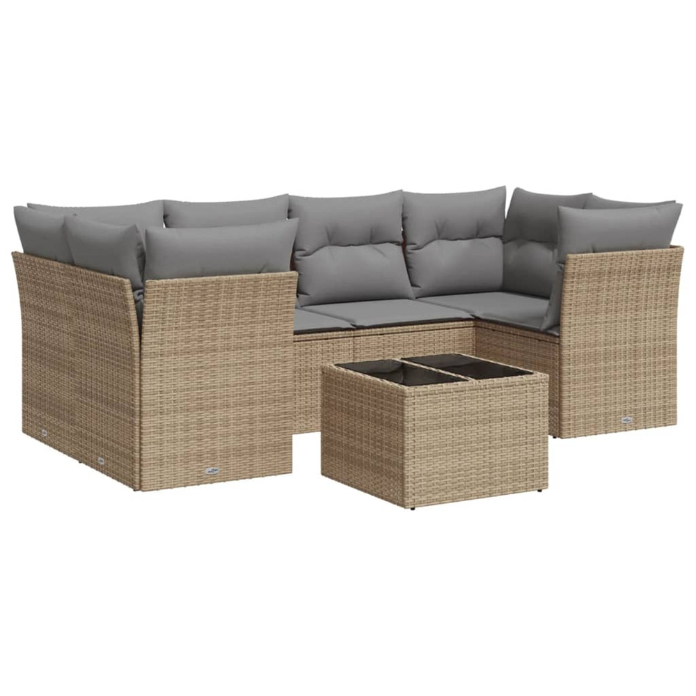 Salon de jardin avec coussins 7 pcs beige résine tressée