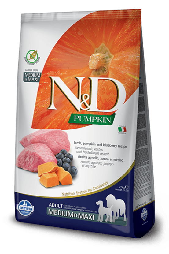 Croquettes n&d potiron agneau & myrtille chien medium/maxi 2,5 kg