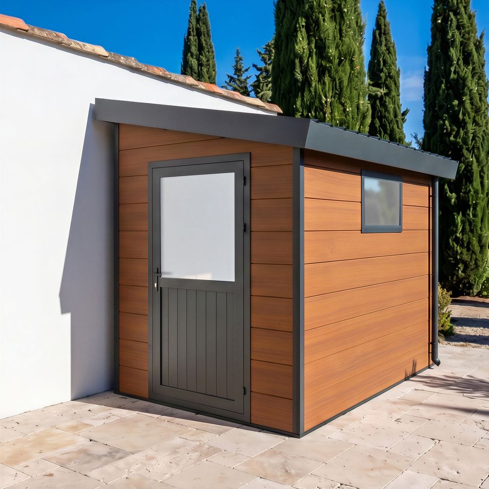 Abri de jardin composite adossée mira - 5m2 brun - garantie 20 ans - cabanon de jardin