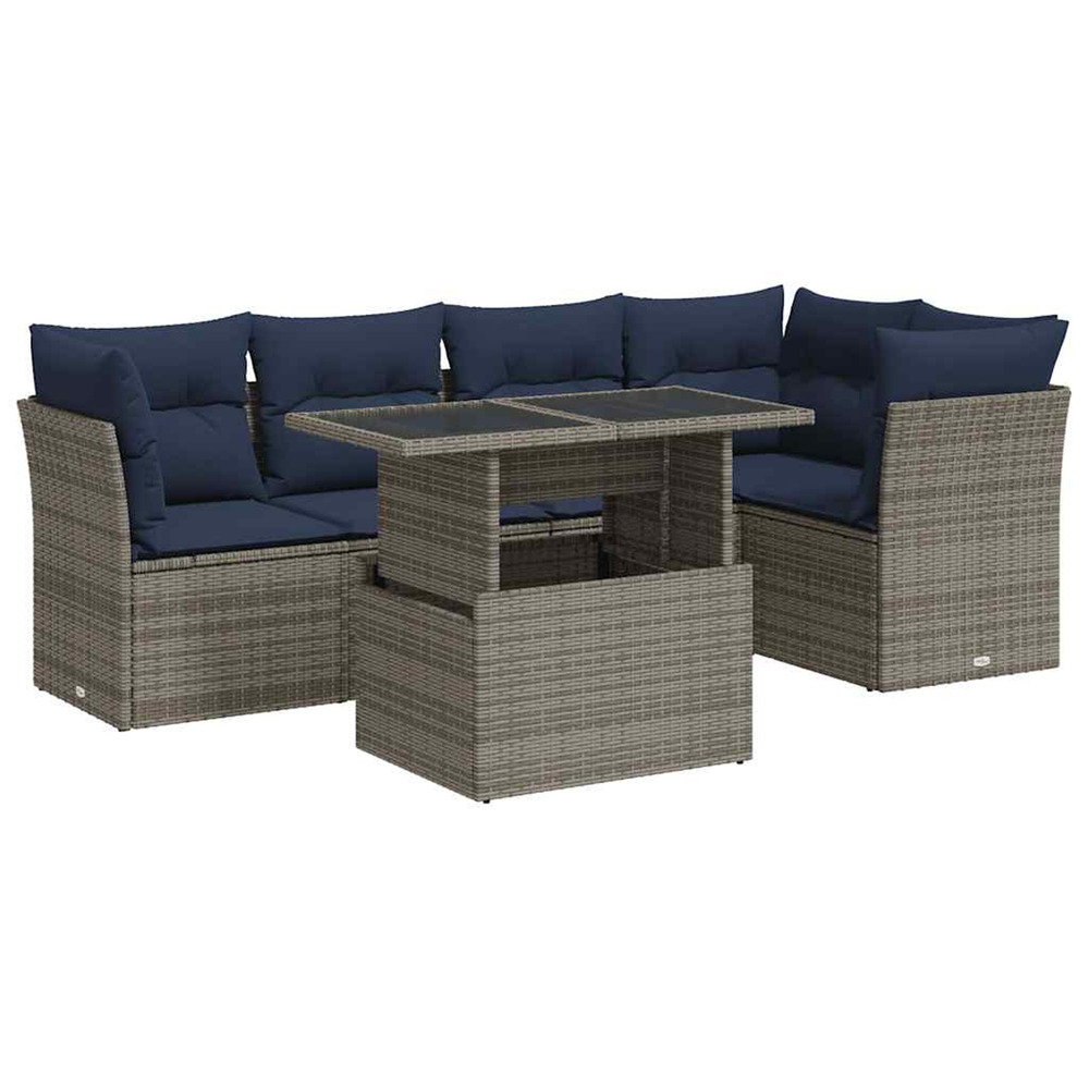 Salon de jardin avec coussins 6 pcs gris résine tressée acacia