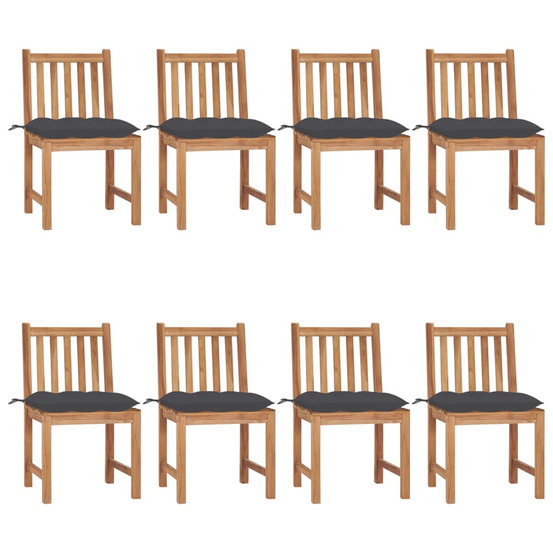 Chaises de jardin lot de 8 avec coussins bois de teck massif