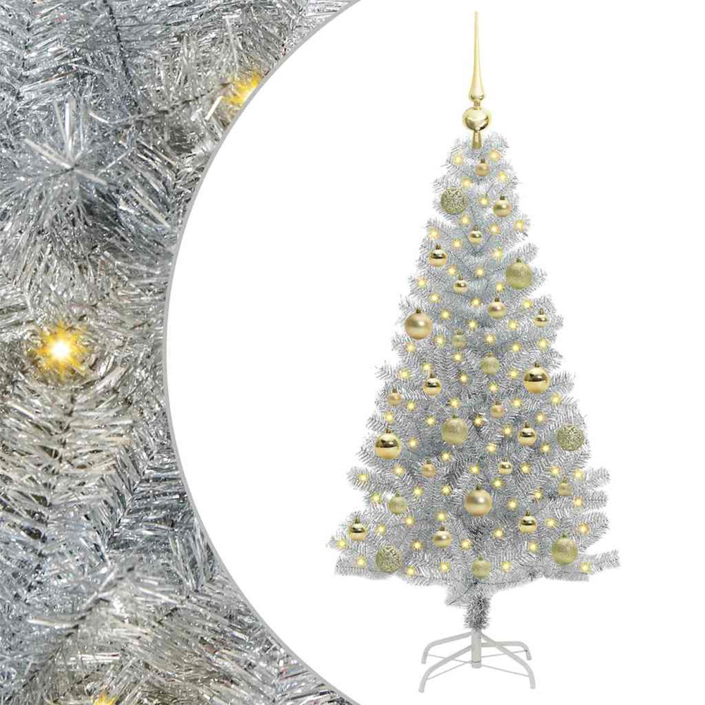 Sapin de noël avec 150 led avec support argent 120 cm pet