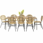 Ensemble table asti en bois d'acacia fsc 200 cm et 8 chaises de jardin beige