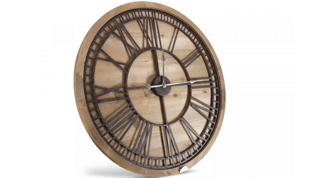 Grande horloge ancienne bois métal marron 76x3x76cm - bois-métal