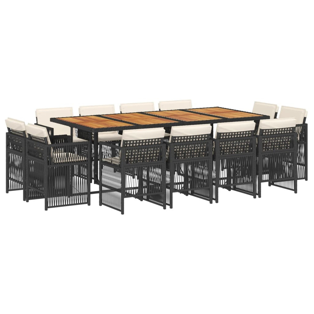 Ensemble à manger de jardin 13 pcs coussins noir résine tressée