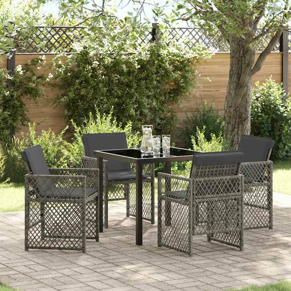 Ensemble de salle à manger pour jardin 5 pcs gris polyrotin