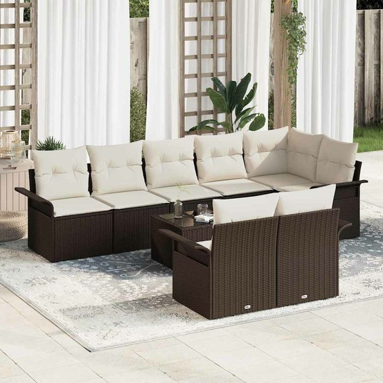 Ensemble de canapé de jardin 9 pcs marron poly rotin