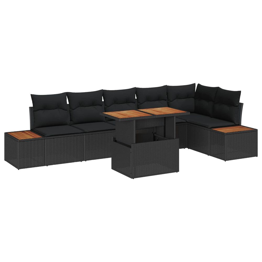 Ensemble de canapé de jardin 7 pc noir poly rotin