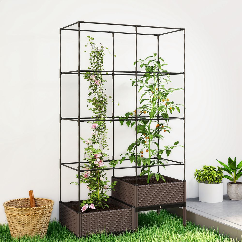 Jardinière sur pied avec treillis acier et plastique potager balcon drainage 100x174cm noir