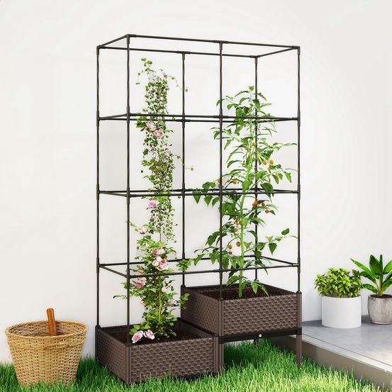 Jardinière sur pied avec treillis acier et plastique potager balcon drainage 100x174cm noir
