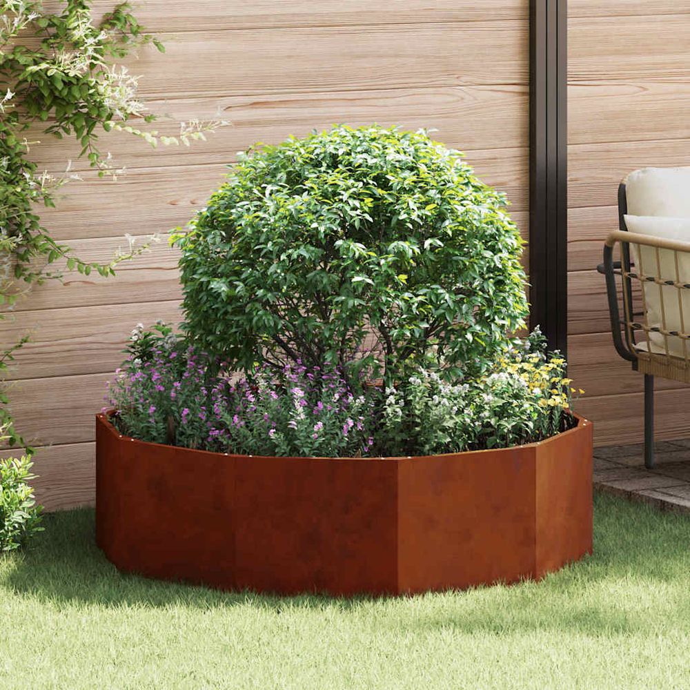 Jardinière ronde acier corten effet rouillé pour jardin 120x120 cm