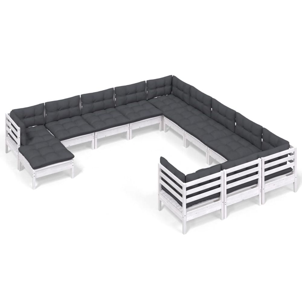 Salon de jardin 12 pcs avec coussins blanc bois de pin