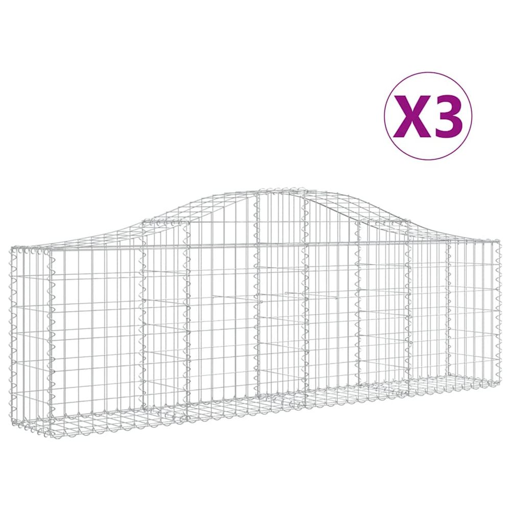 Paniers à gabions arqués 3 pcs 200x30x60/80 cm fer galvanisé