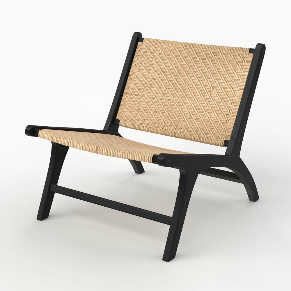Kilka-fauteuil en bois de teck noir et tressage chevron en rotin