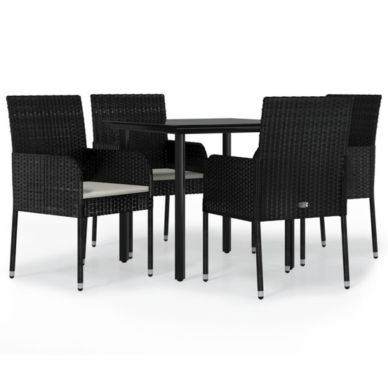 Ensemble à manger de jardin coussins 5pcs noir résine tressée