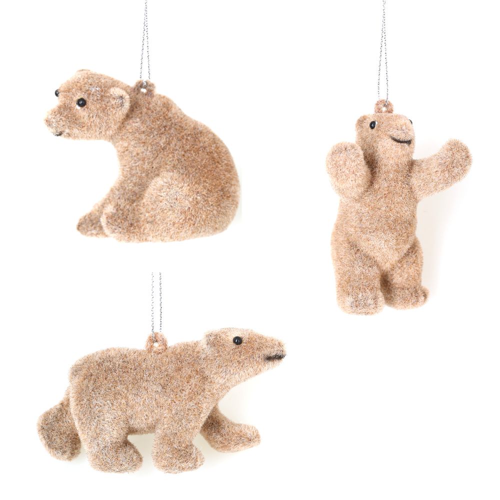 Set de 2 ours a suspendre effet velours – marron