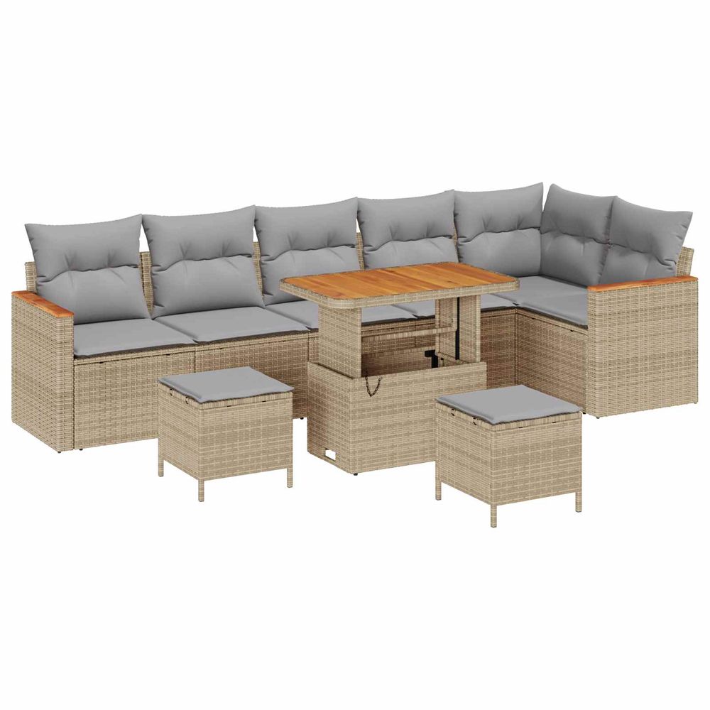 Ensemble de canapé de jardin 9 pc beige polyrotin