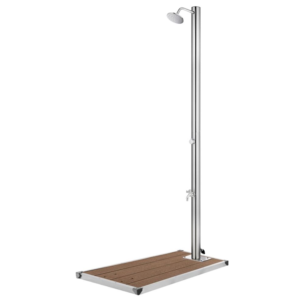 Douche de jardin avec base marron 220 cm acier inoxydable
