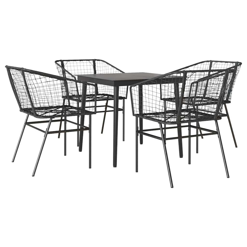 Ensemble à manger de jardin 5 pcs noir résine tressée verre